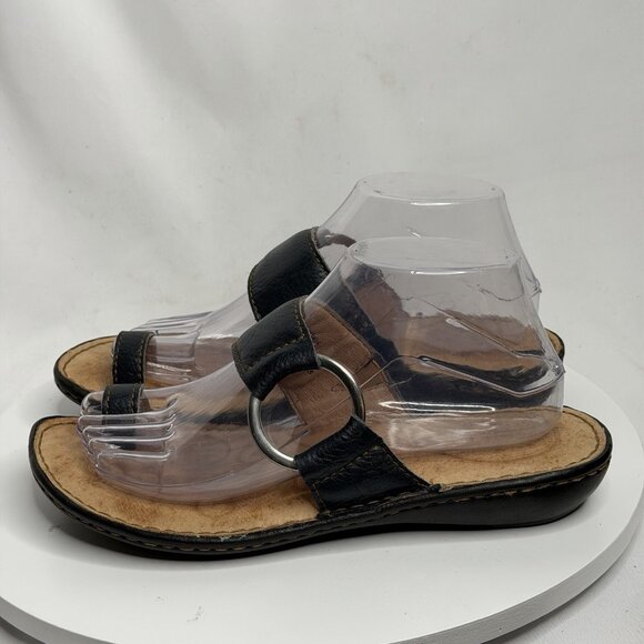 Born Cloudburst Captiva Sandals Womens 8.0 M Black Leather Loop Toe Flats Slide - Picture 1 of 8